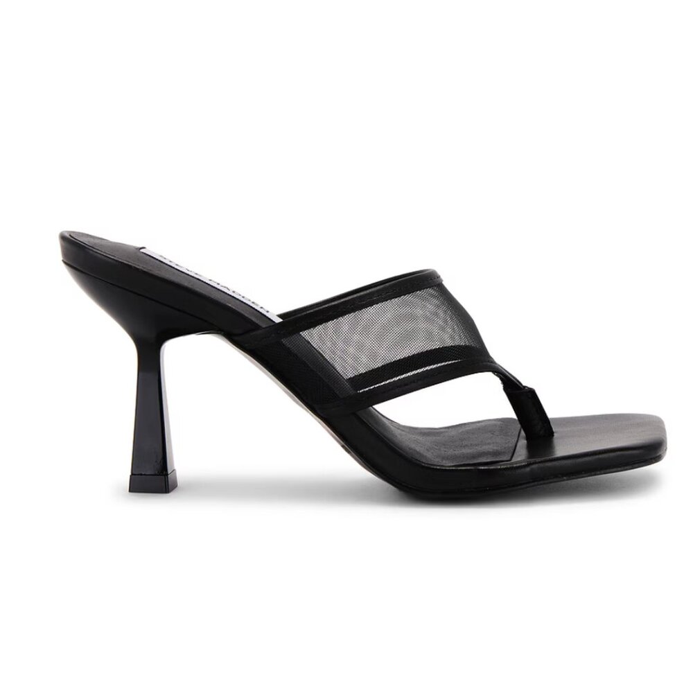 Steve Madden Black Mesh Thong Heel Sandals - Picture 2 of 14